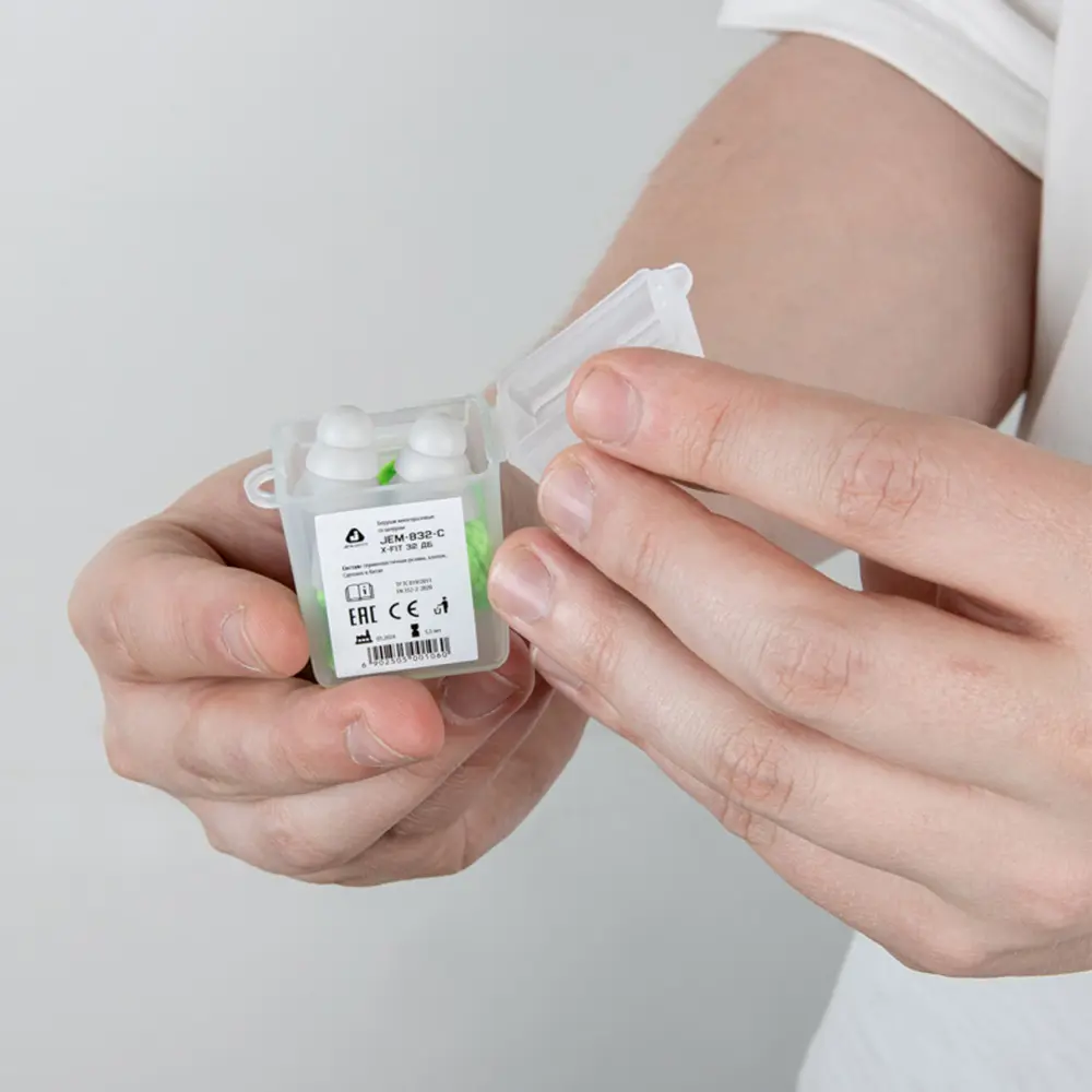 Противошумные беруши со шнурком в пластиковом боксе (32 дБ) JEM-832-C