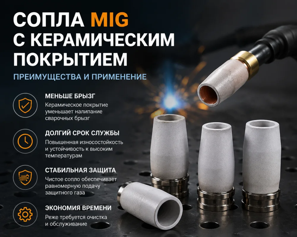 Сопла MIG с керамическим покрытием для полуавтоматической сварки