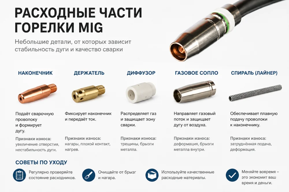 Про расходные части для горелок MIG доступным языком.