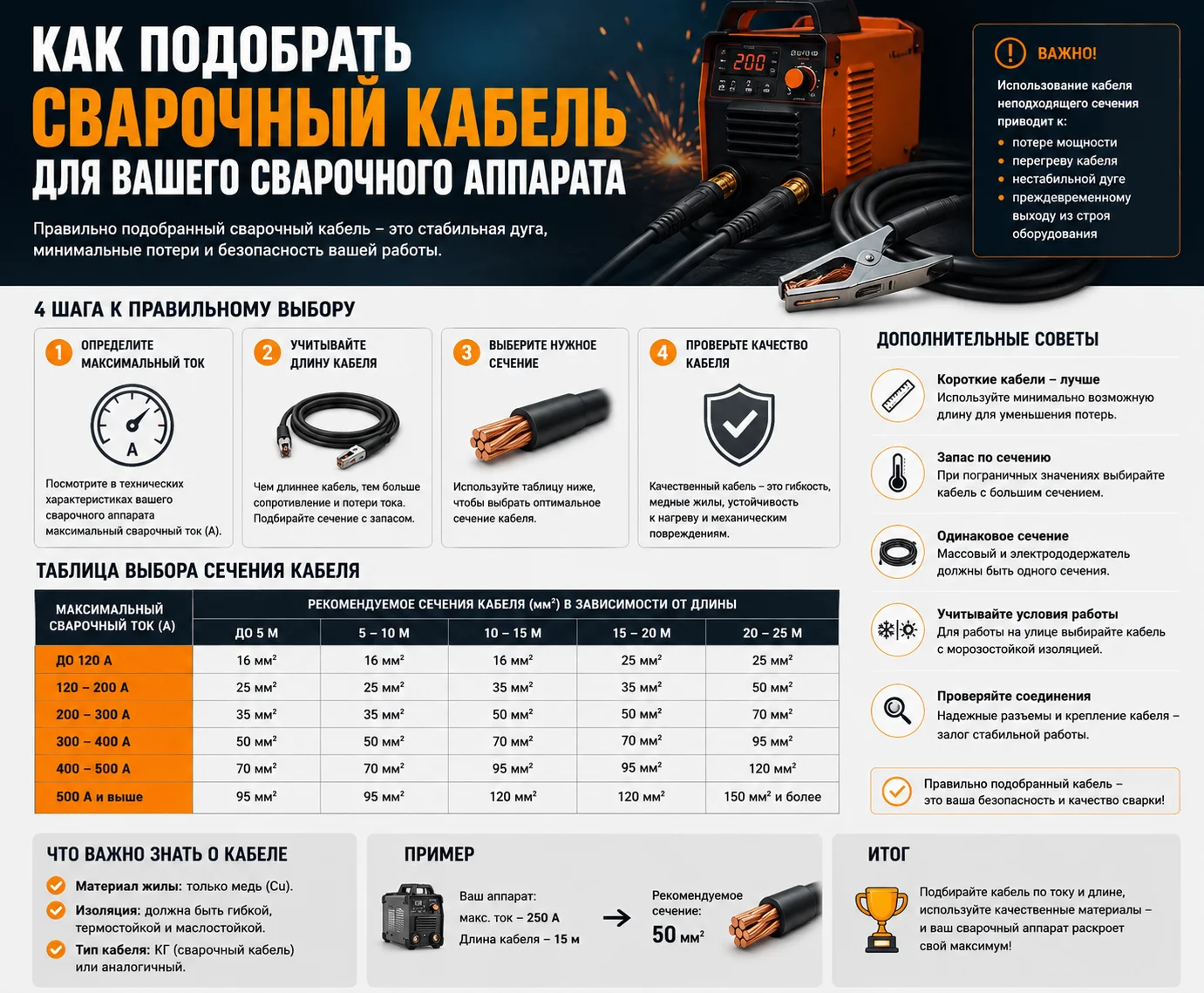 Как подобрать сварочный кабель для сварочного аппарата
