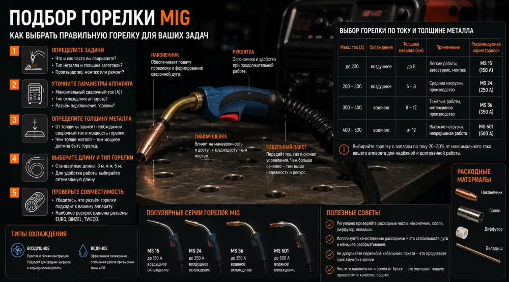Подбор горелки MIG