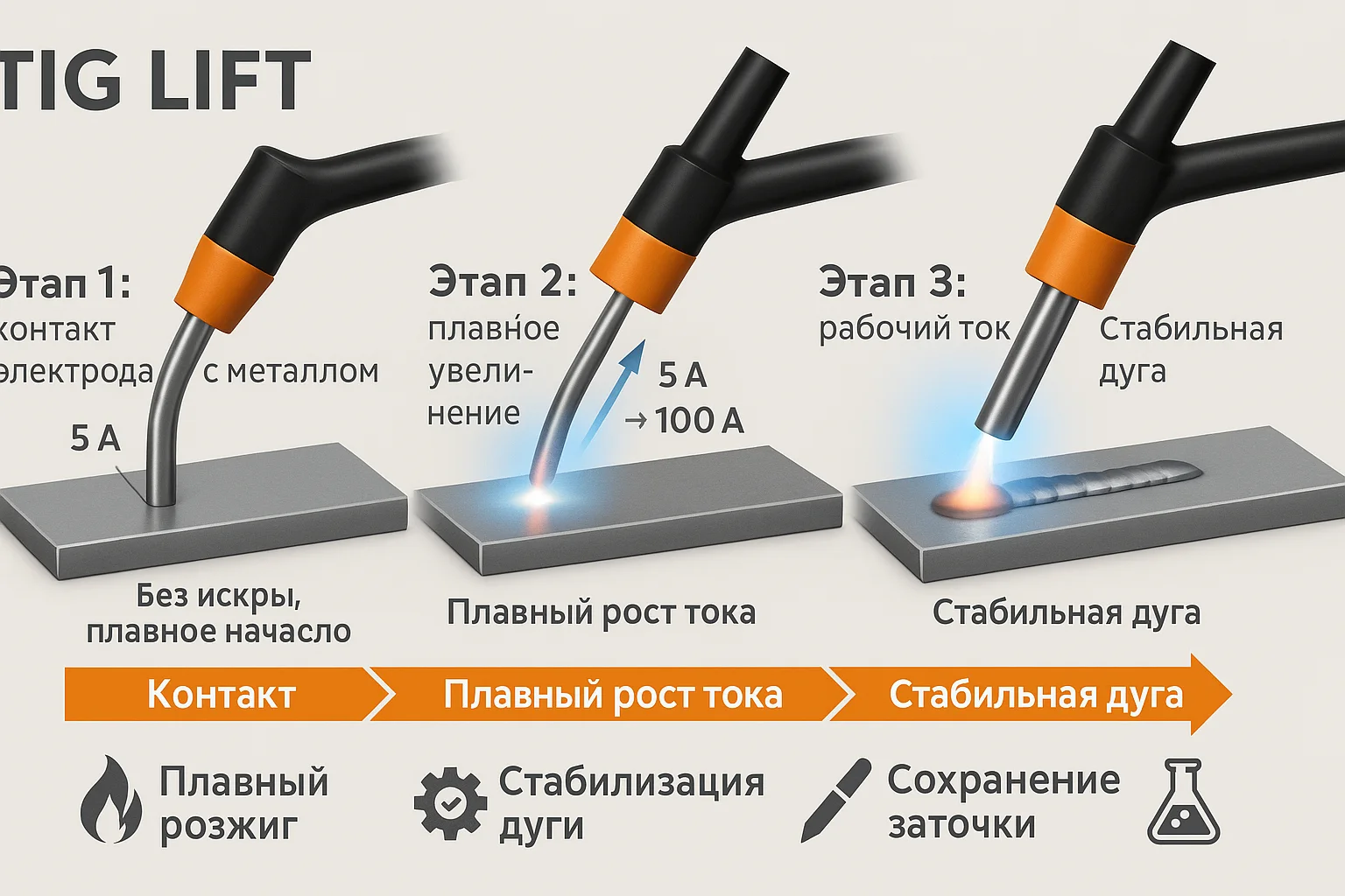 Функция тиг лифт (TIG LIFT)